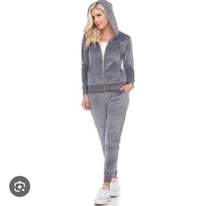 White Mark 2 Piece Velour Velvet Track Suit Joggers Hoodie Gray Sz 1X